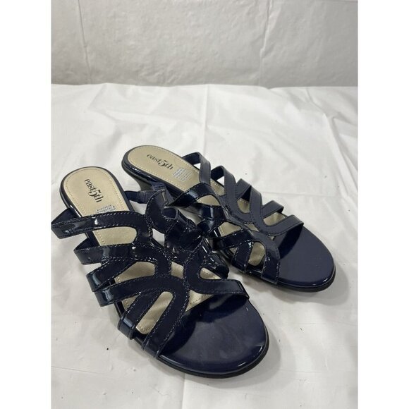 East 5th EF Eris Blue Patent Leather Slip On Open Toe Sandals Shoes size 9 - Picture 2 of 12